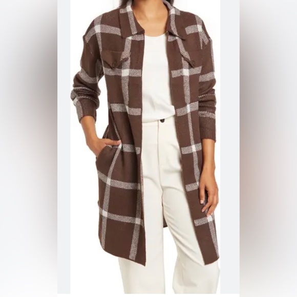 Nordstrom Sweaters - By Design brown and cream plaid cardigan size m NWT Nordstrom